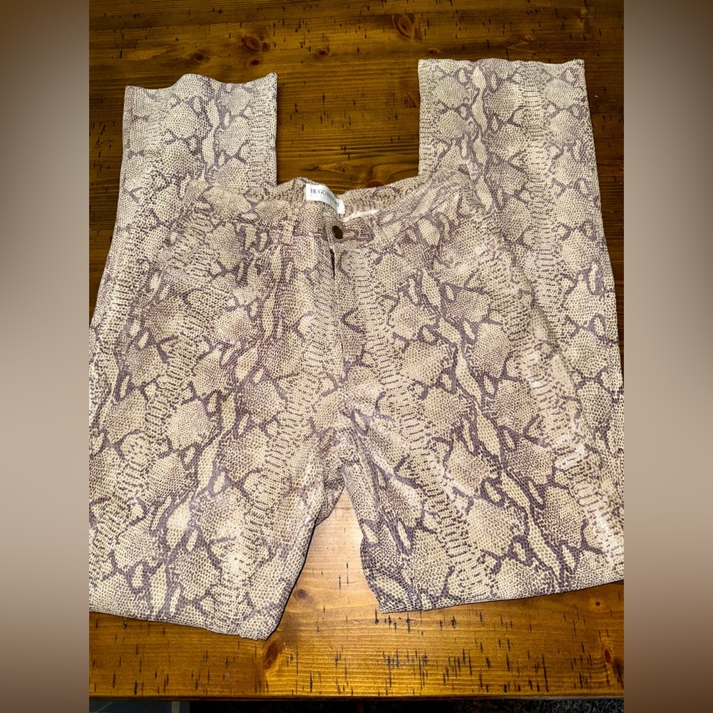 Hugo Buscati Snake Print Straight Leg Pants - Cream and Purple
